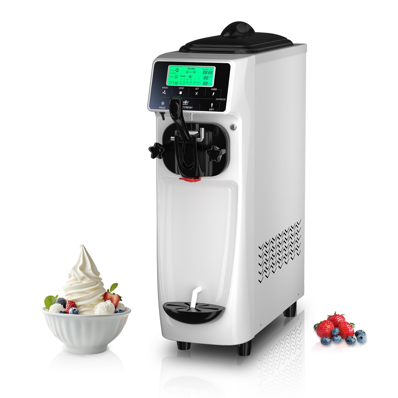 Ice Cream Maker Machine for Home, 5 Inch Screen Soft Serve Ice Cream Machine 4.2 Gals/H Single Flavor Ice Cream Maker with Pre-Cooling Soft Serve Machine with 1.6 Gals Tank for Birthday Party