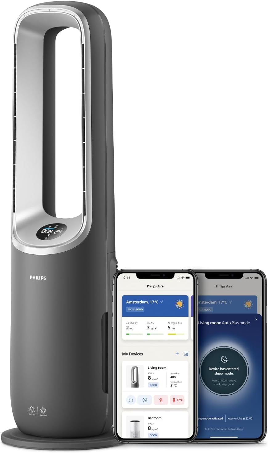 PHILIPS Air Performer 3-in-1: Purifier, Heater & Cooling Fan – Cleans 70m², Removes 99.97% of Allergens and Pollutants. HEPA Filter, Smart Sensors, Alexa, App. Quiet & Energy Efficient (AMF870/35)