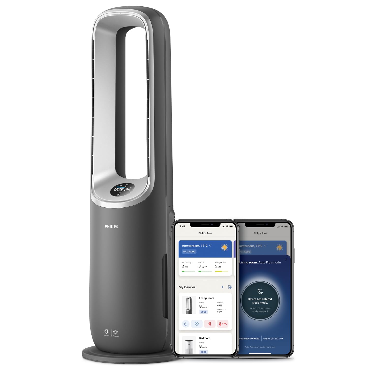 PHILIPS Air Performer 3-in-1: Purifier, Heater & Cooling Fan – Cleans 70m², Removes 99.97% of Allergens and Pollutants. HEPA Filter, Smart Sensors, Alexa, App. Quiet & Energy Efficient (AMF870/35)