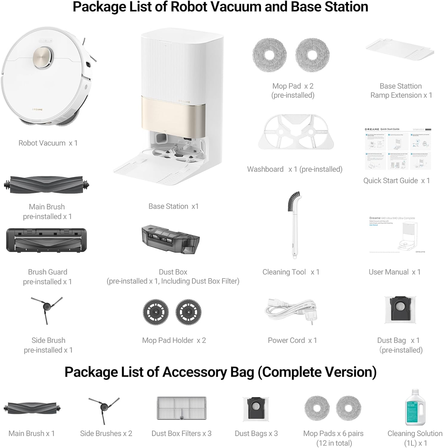 DREAME X40 Ultra Complete Robot Vacuum Cleaner, 12000 Pa Robotic Vacuum with Removable and Lift Mop, Extensive Cleaning with Side Brushes, MopExtend technology, Self-Cleaning Mop in 70° Hot Water