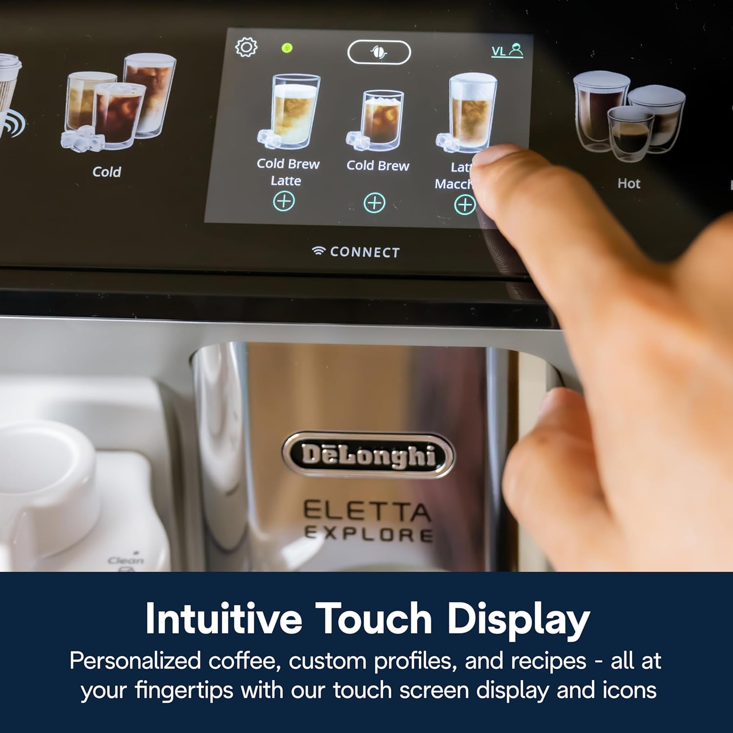 De'Longhi Eletta Explore Cold Brew Espresso Coffee Machine, Automatic Hot and Cold Milk Frother for 50+ One-Touch Recipes, Built-in Grinder, ECAM45086S